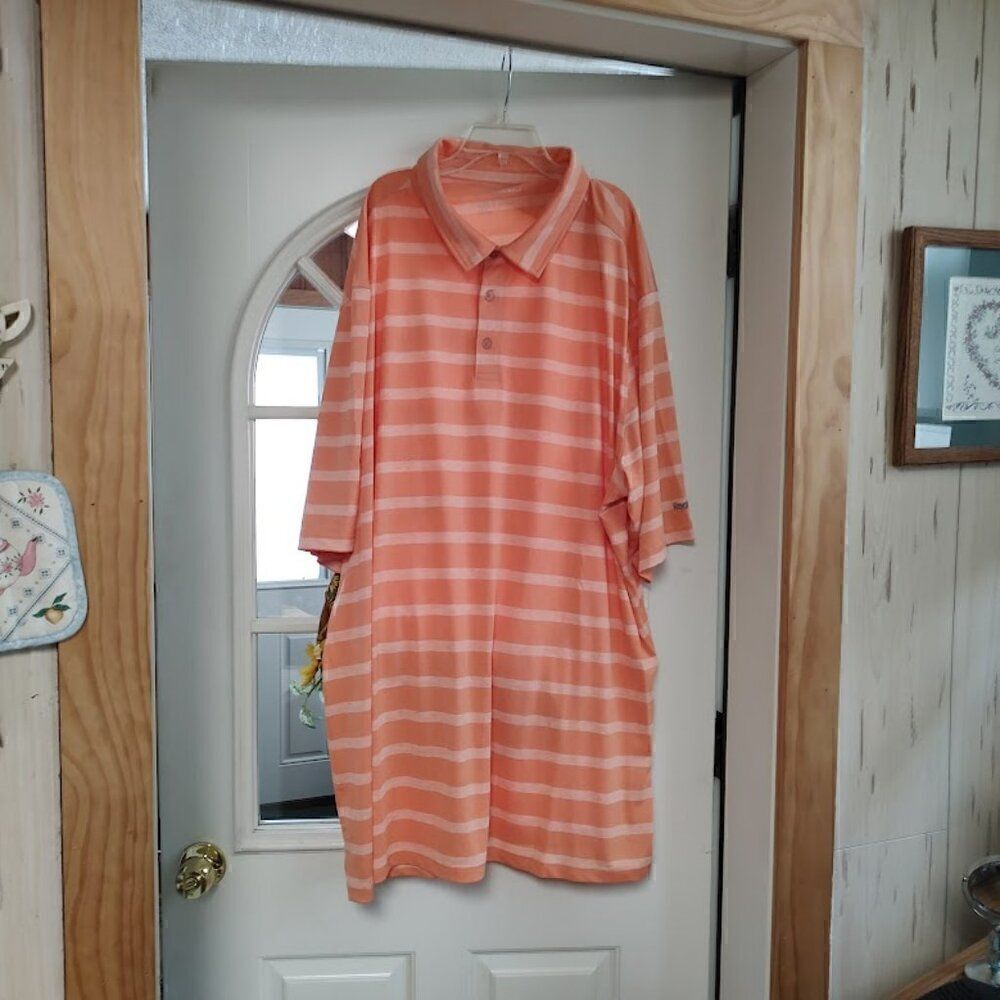 Reebok Golf Polo Orange Striped Size Men's 4XL Tall